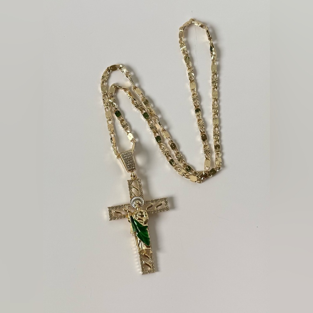 Laminated gold chain 22” with image of San Judas Tadeo